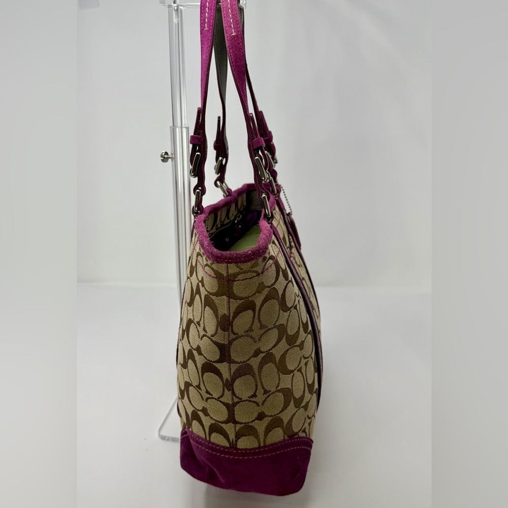 Coach Vintage Signature Canvas Monogram Tote Bag with Metallic and Suede Accents - Picture 3 of 11